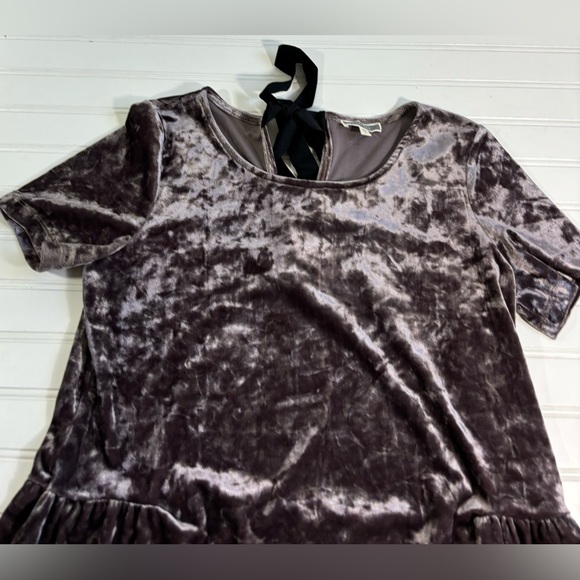 Pleione Crushed Velvet Peplum Blouse Purple Tie Back Womens Size Small - Picture 9 of 16